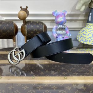 2015 Re-Edition Wide Leather Belt 3.8cm 400593B Black/Silver