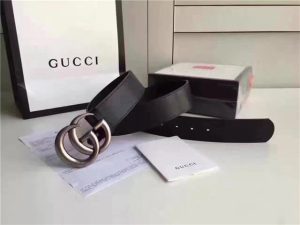 Gucci Leather belt with double G buckle Black/Palladium