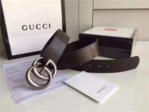 Gucci Leather belt with double G buckle Brown/Palladium