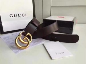 Gucci Leather belt with double G buckle Cococa Brown/Brass
