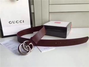 Gucci Leather belt with double G buckle Dark Red/Palladium
