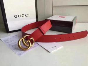 Gucci Leather belt with double G buckle Red/Brass
