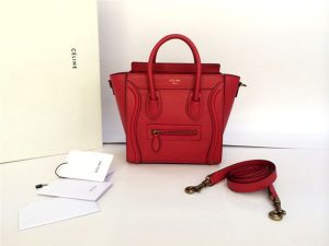 Celine Nano Luggage Red Pebbled Leather