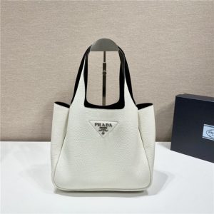 Prada Leather Tote 1BG335 White/Black