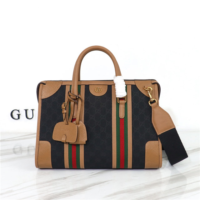 Gucci Medium Canvas Top Handle Bag 715666 Black GG Canvas/Brown