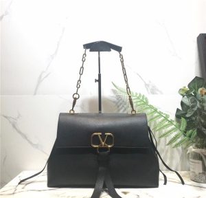 Valentino Medium Vring Chain Bag Black Grainy Leather