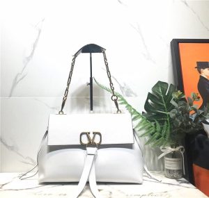 Valentino Medium Vring Chain Bag White Grainy Leather