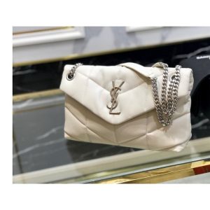 YSL LOULOU Puffer Small Bag White Quilted Lambskin