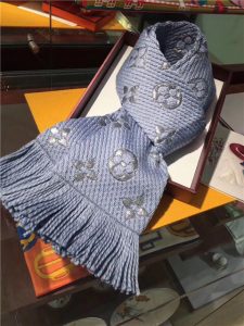 Louis Vuitton Logomania Shine Scarf M75832 Light Blue/Silver