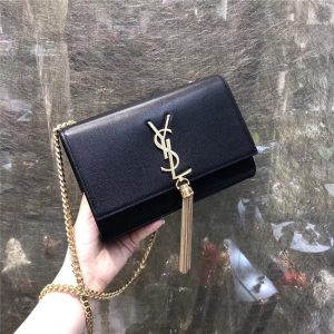 YSL Kate Small With Tassel in Grain De Poudre Embossed Leather Black / Gold