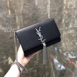 YSL Kate Small With Tassel in Grain De Poudre Embossed Leather Black / Silver
