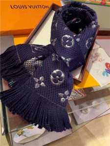 Louis Vuitton Logomania Shine Scarf M75833 Blue/Silver