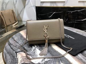 YSL Kate Small With Tassel in Grain De Poudre Embossed Leather Grey / Silver