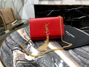 YSL Kate Medium With Tassel in Grain De Poudre Embossed Leather Red / Gold