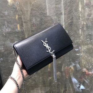 YSL Kate Medium With Tassel in Smooth Leather Black / Silver