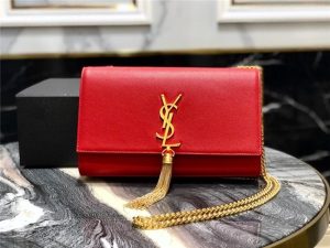 YSL Kate Medium With Tassel in Grain De Poudre Embossed Leather Red / Gold