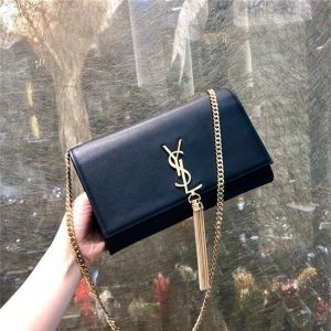 YSL Medium Kate Bag With Tassel Black Smooth Leather / Gold
