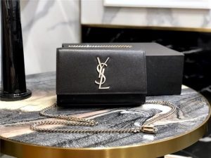 YSL Kate Small in Grain De Poudre Embossed Leather Black / Silver