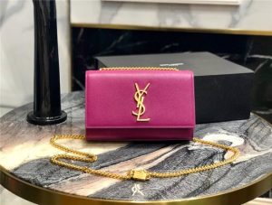 YSL Kate Small in Grain De Poudre Embossed Leather Fuchsia / Gold