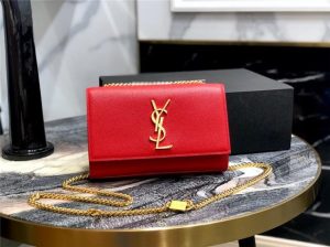 YSL Kate Small in Grain De Poudre Embossed Leather Red / Gold