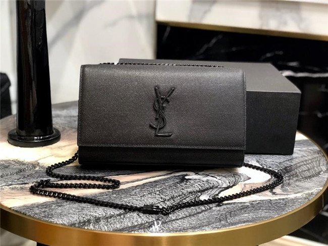 YSL Kate Medium in Grain De Poudre Embossed Leather Black / Black