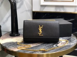 YSL Kate Medium in Grain De Poudre Embossed Leather Black / Gold