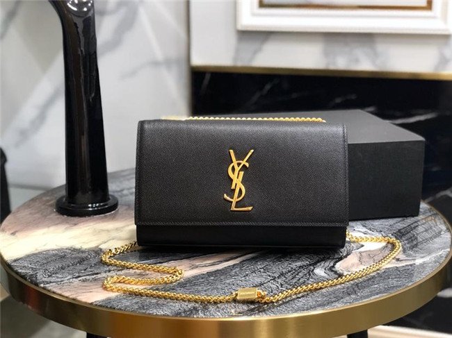 YSL Kate Medium in Grain De Poudre Embossed Leather Black / Gold
