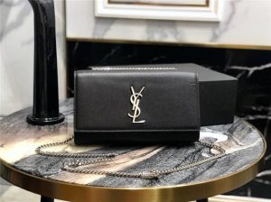 YSL Kate Medium in Grain De Poudre Embossed Leather Black / Silver