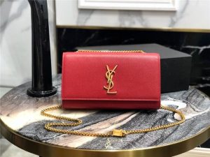 YSL Kate Medium in Grain De Poudre Embossed Leather Red / Gold