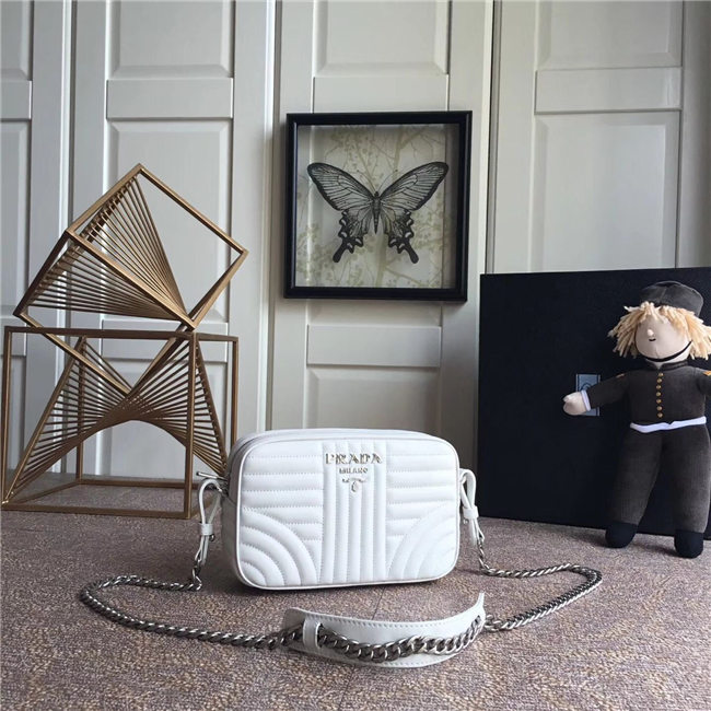 Prada Diagramme Leather Cross-Body Bag White 1BD083