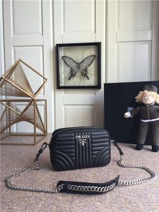 Prada Diagramme Leather Cross-Body Bag Black 1BD083