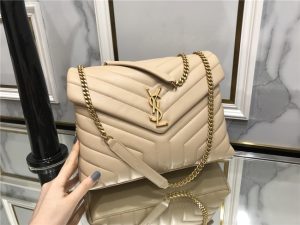 Medium LOULOU Chain Bag "Y" Matelasse Leather Dark Beige/Gold