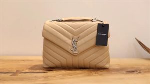 Medium LOULOU Chain Bag "Y" Matelasse Leather Dark Beige/Sliver