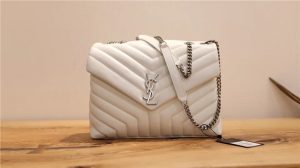 Medium LOULOU Chain Bag "Y" Matelasse Leather White/Sliver
