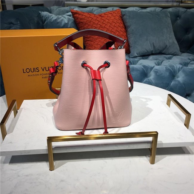 leather with contrasting smooth leather drawstring