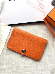 Hermes Dogon Passport Long Wallet 1115 Orange