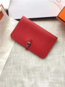 Hermes Dogon Passport Long Wallet 1115 Red
