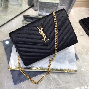 Yves Saint Laurent Monogram Chain Wallet 8899 Black/Gold