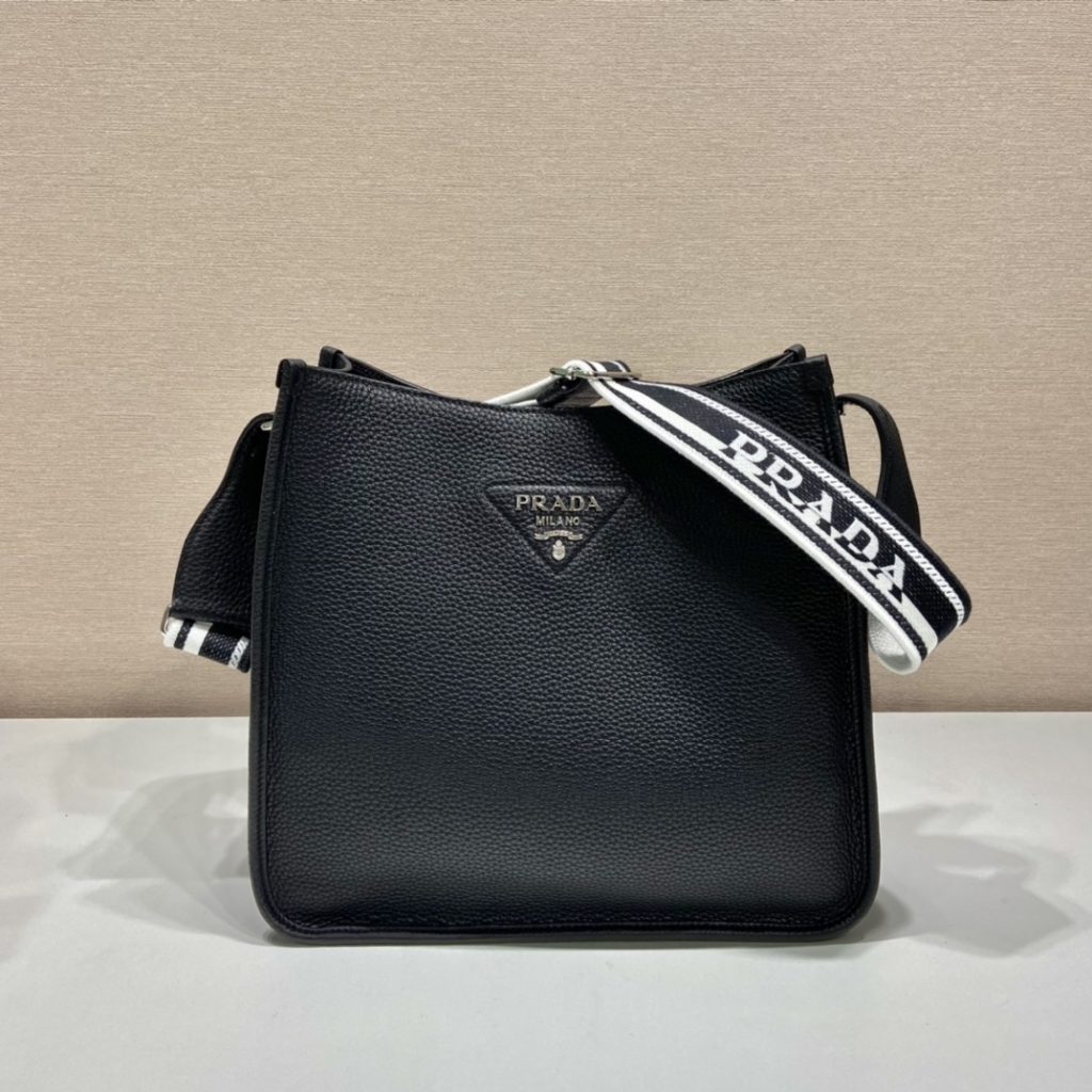 Prada Leather Hobo Bag Black 1BC073