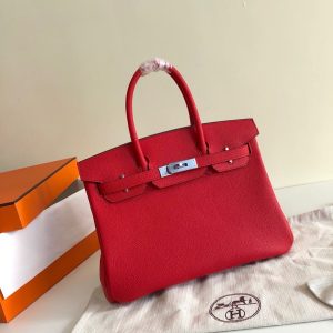 Red Birkin 35 with Silver Hardware