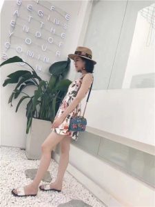 Gucci GG Marmont Mini Bag Denim Flowers
