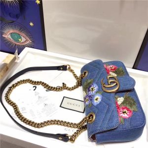 Gucci GG Marmont Mini Bag Denim Flowers