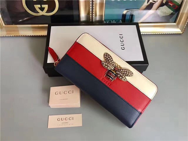 Gucci Queen Margaret Leather Zip Around Wallet (Varied Colors)