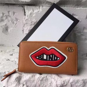 Gucci Leather Zip Around Wallet With Mouth (2 Colors)