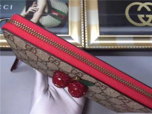 Gucci GG Supreme Zip Around Wallet With Cherries