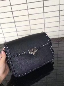 Valentino Rockstud textured-leather Black with Black stone