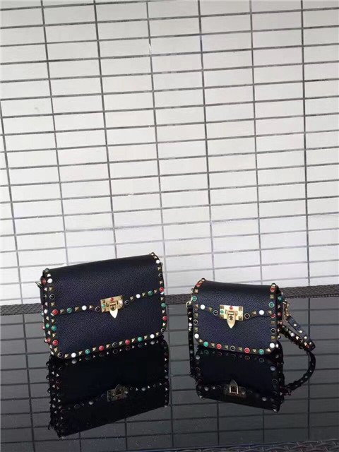 Valentino Rockstud textured-leather Black with multicolored cabochons
