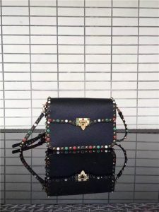 Valentino Rockstud textured-leather Black with multicolored cabochons