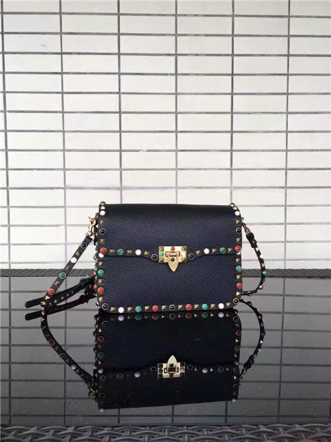 Valentino Rockstud textured-leather Black with multicolored cabochons