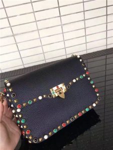 Valentino Rockstud textured-leather Black with multicolored cabochons